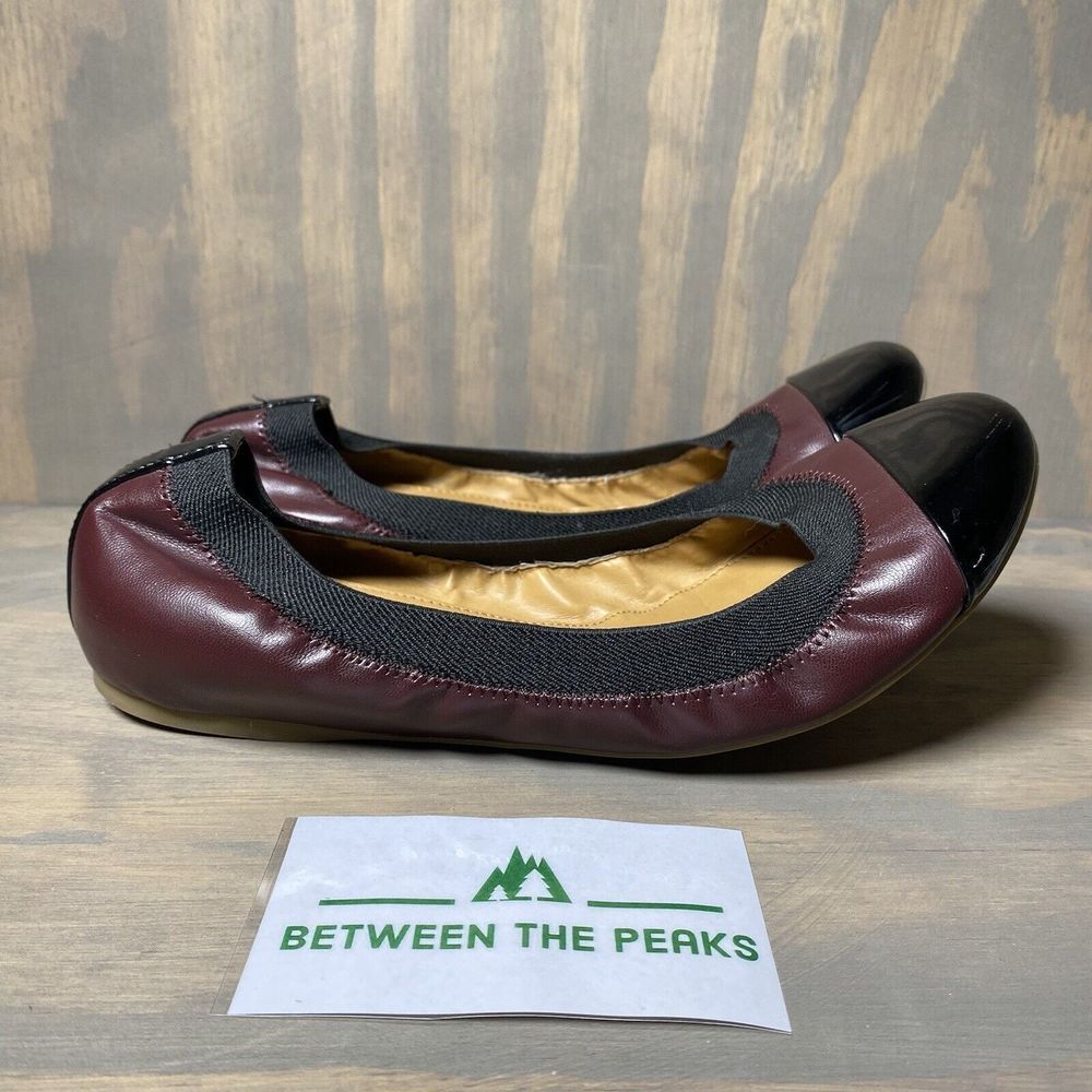 J Crew Factory Womens 7.5 Black Cap Toe Ballet Flats Shoes Maroon Burgundy